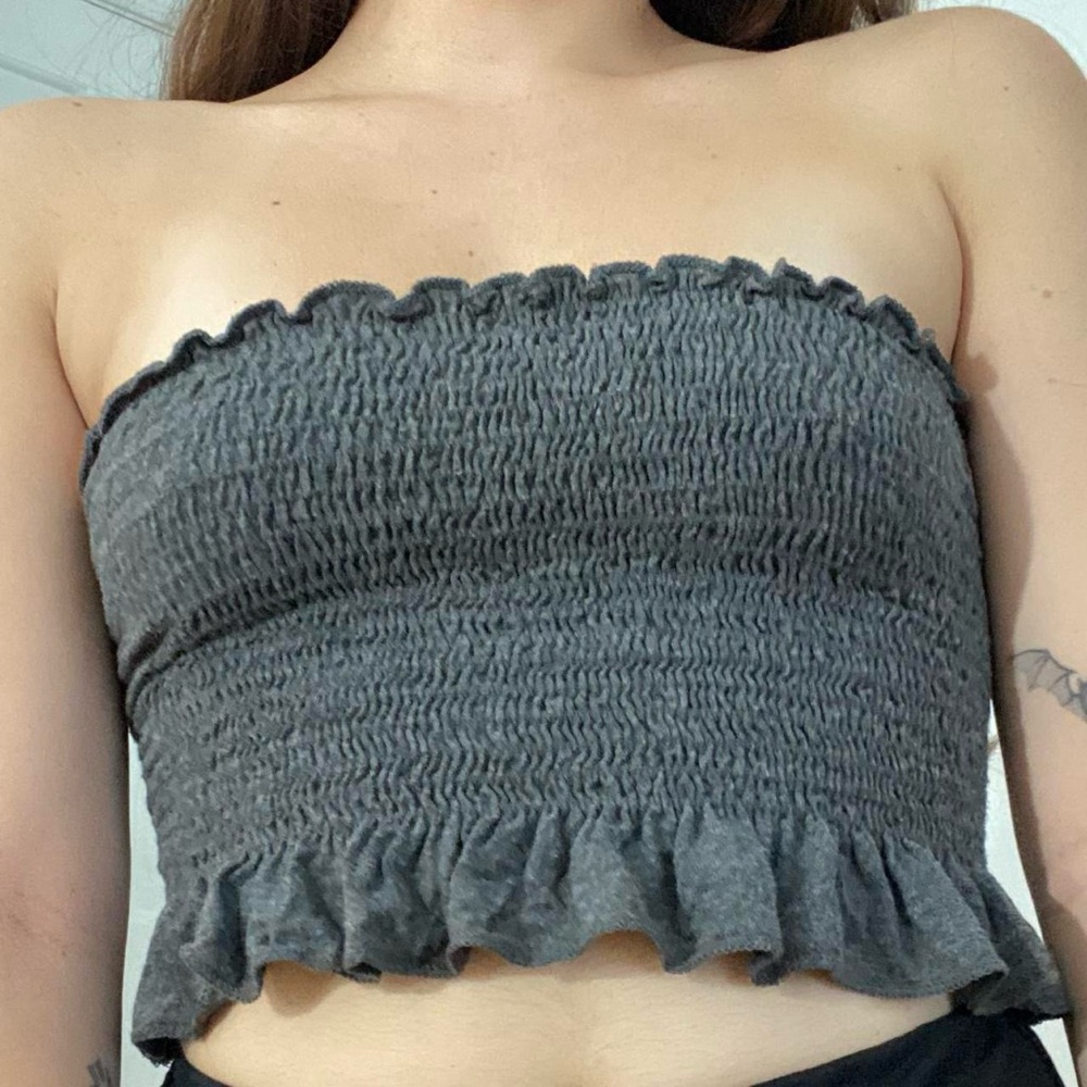 Forever 21 Grey Smocked Ruffled Tube Top